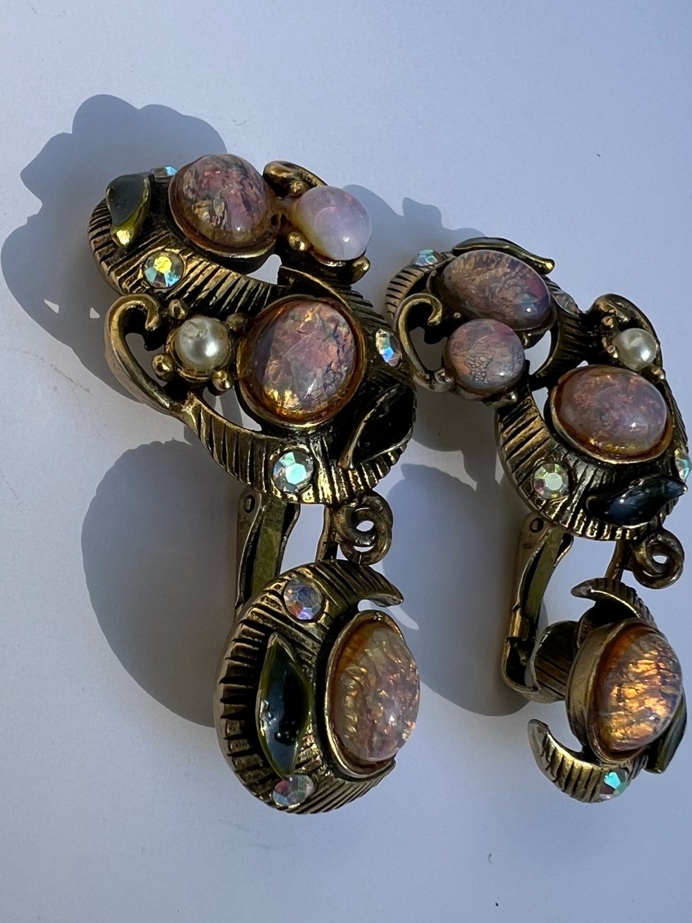 Albert Weiss Gold-Tone Earrings with Pink Opal Cabochons and Crystal Accents